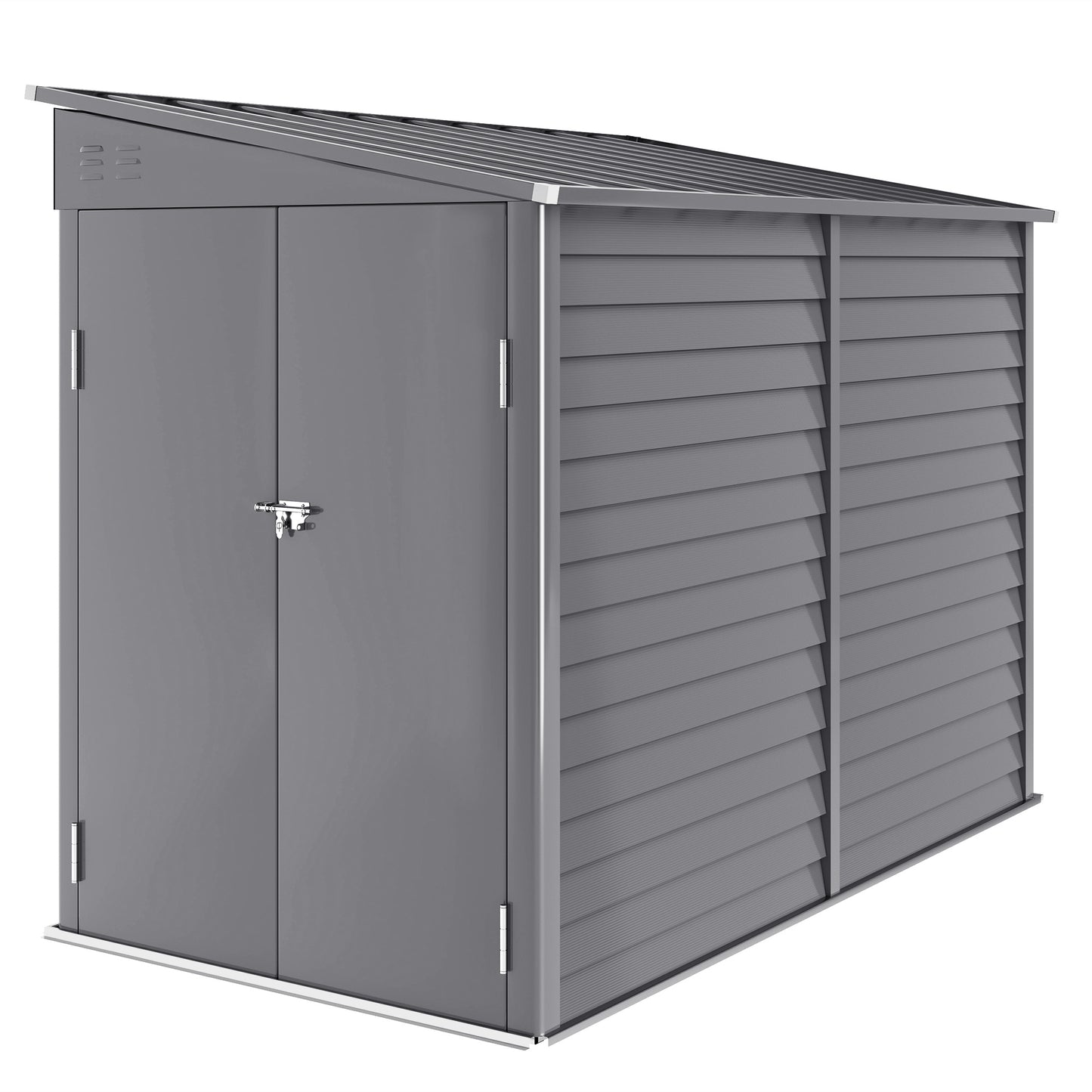Photo of Outsunny 5 x 9ft Galvanised Metal Garden Shed with Foundation Kit, Outdoor Lean-to Shed, Tool Storage House for Garden, Grey in Grey colour on a white background