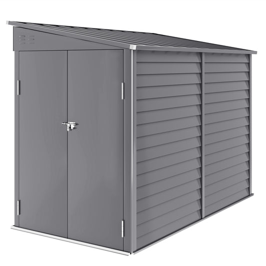 Photo of Outsunny 5 x 9ft Galvanised Metal Garden Shed with Foundation Kit, Outdoor Lean-to Shed, Tool Storage House for Garden, Grey in Grey colour on a white background