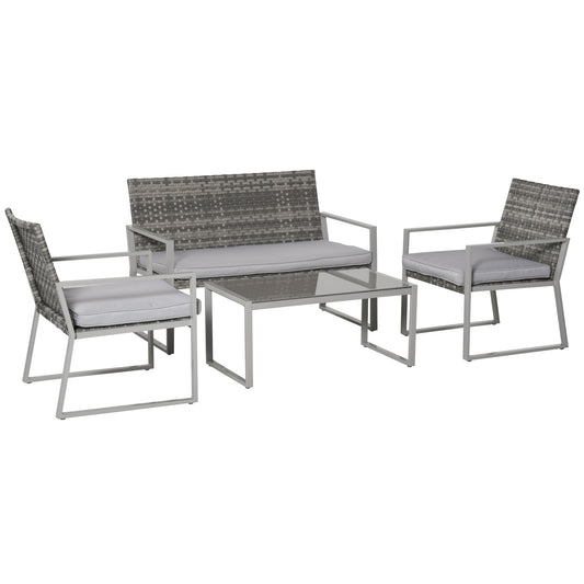 Photo of Outsunny 4PC Rattan Garden Furniture Set 2 Single Sofa Arm Chairs 1 Bench with Cushions & Coffee Table Patio Backyard Wicker Weave in Weave colour on a white background