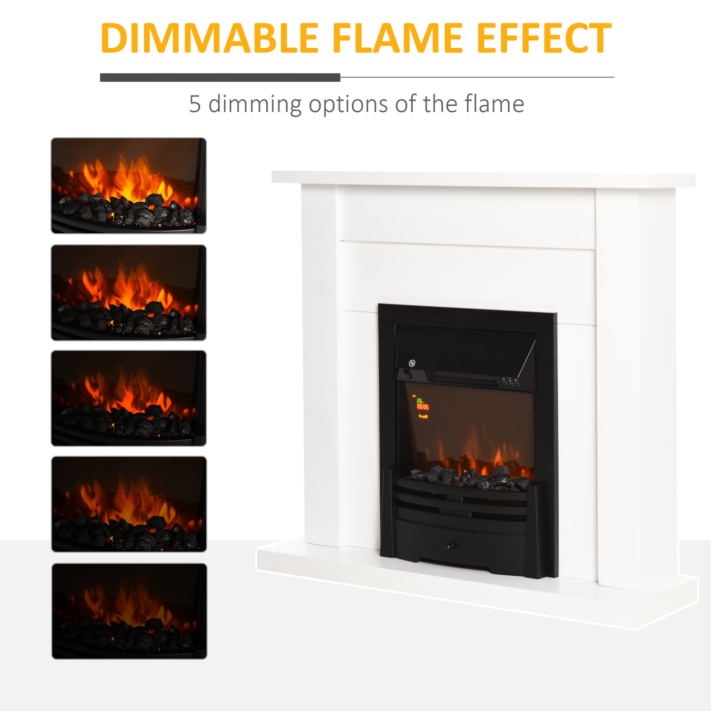 HOMCOM 40" Electric Firplace Suites & Mantelpiece w/LED Flames Remote Marble Stone Modern Curved Surround Intelligent Safe Tempered Glass Adjustable Thermal 1000W/2000W