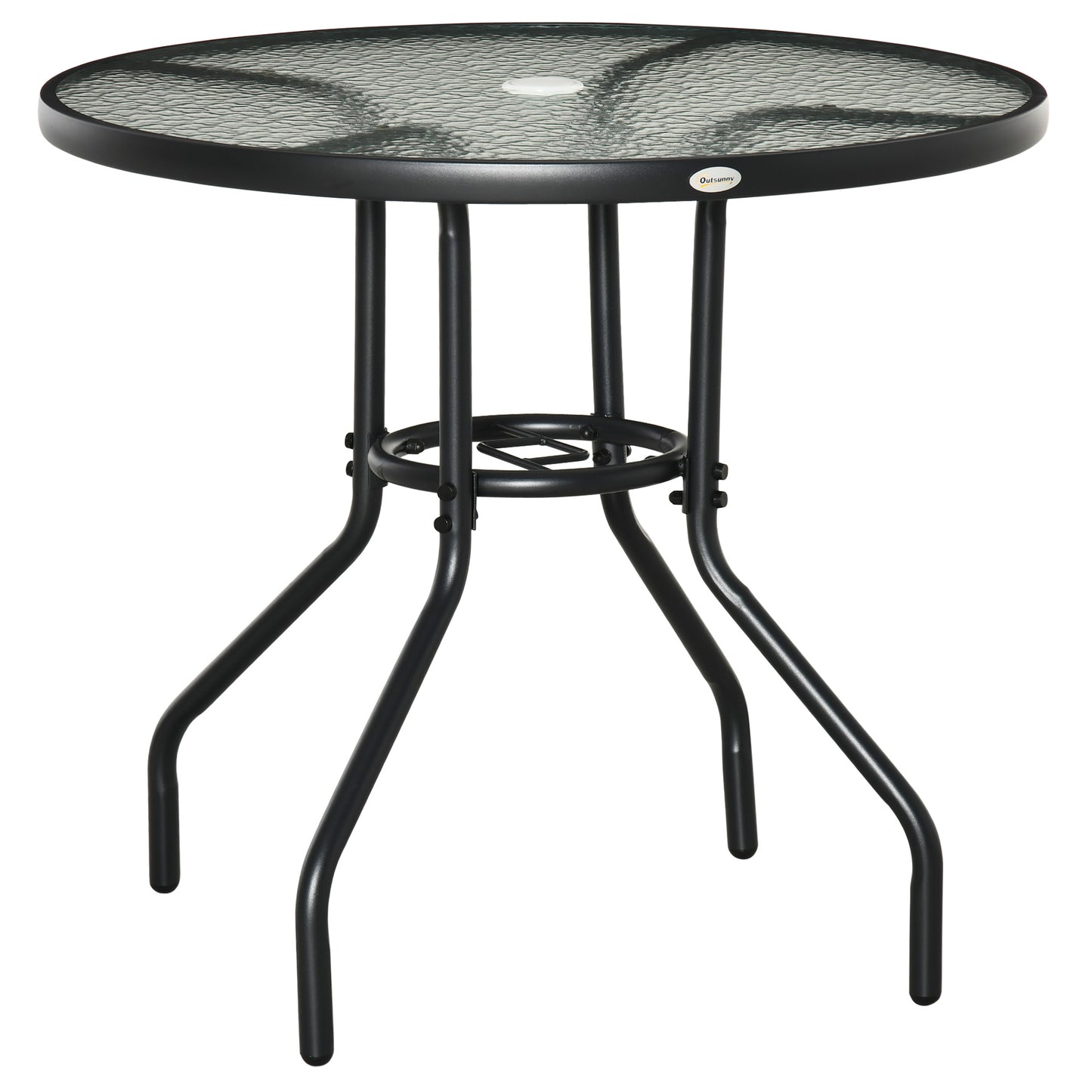 Photo of Outsunny Outdoor φ80cm Round Dining Table Tempered Glass Top Steel Frame Bistro Coffee End Side Table Garden w/ Parasol Hole in Hole colour on a white background