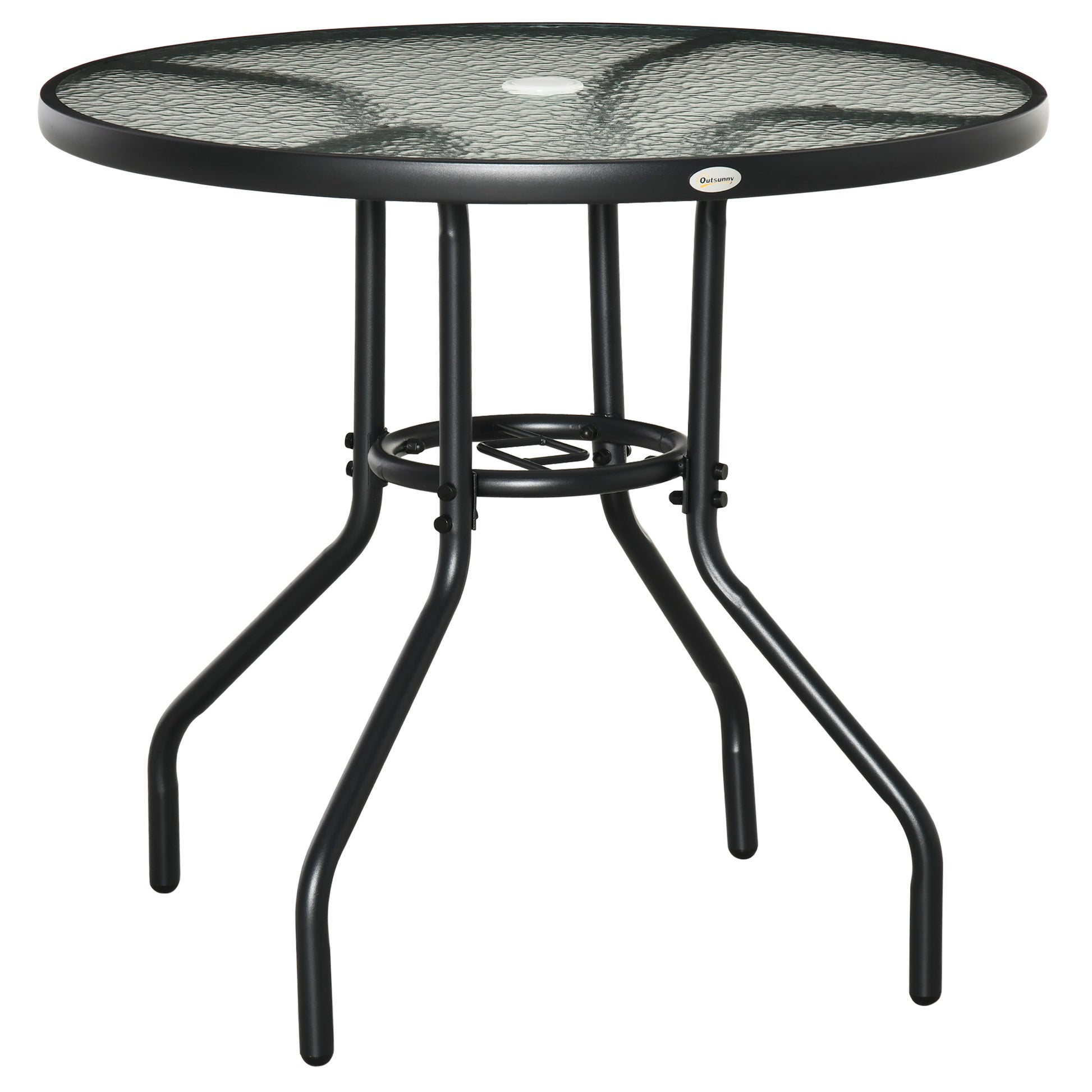 Photo of Outsunny Outdoor φ80cm Round Dining Table Tempered Glass Top Steel Frame Bistro Coffee End Side Table Garden w/ Parasol Hole in Hole colour on a white background