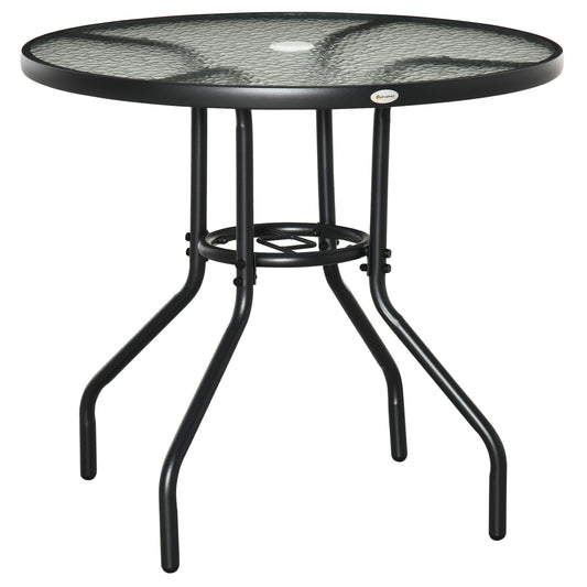 Photo of Outsunny Outdoor φ80cm Round Dining Table Tempered Glass Top Steel Frame Bistro Coffee End Side Table Garden w/ Parasol Hole in Hole colour on a white background
