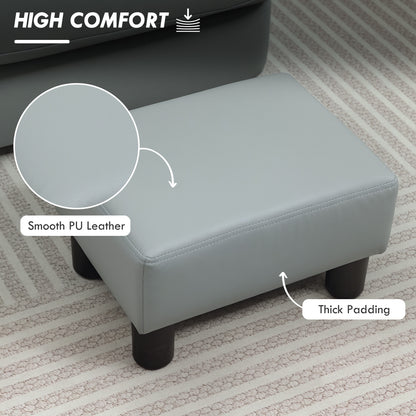 Grey PU leather footstool with smooth upholstery and thick padding