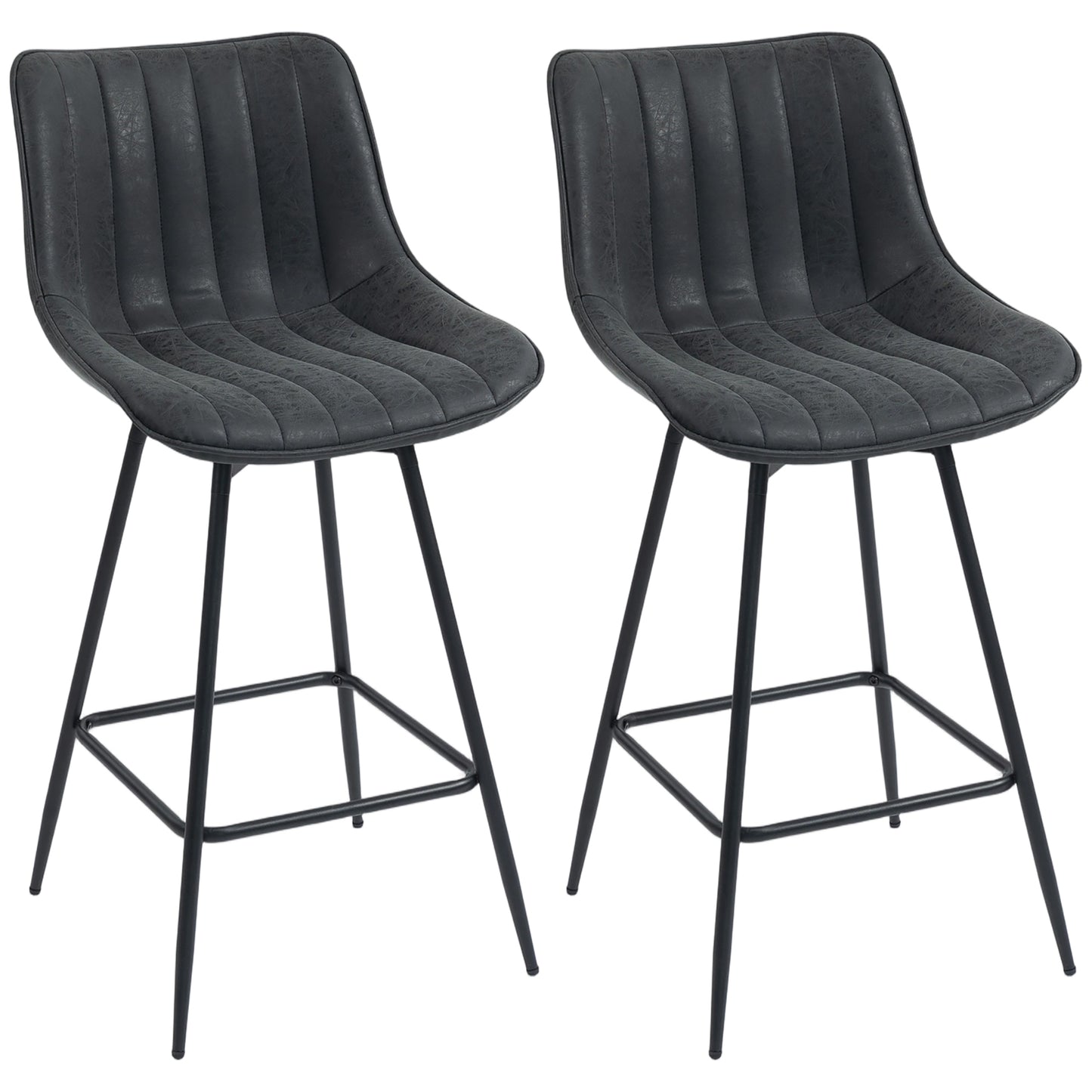 Photo of HOMCOM Set of 2 PU Leather Swivel Bar Stools - Black in Black colour on a white background