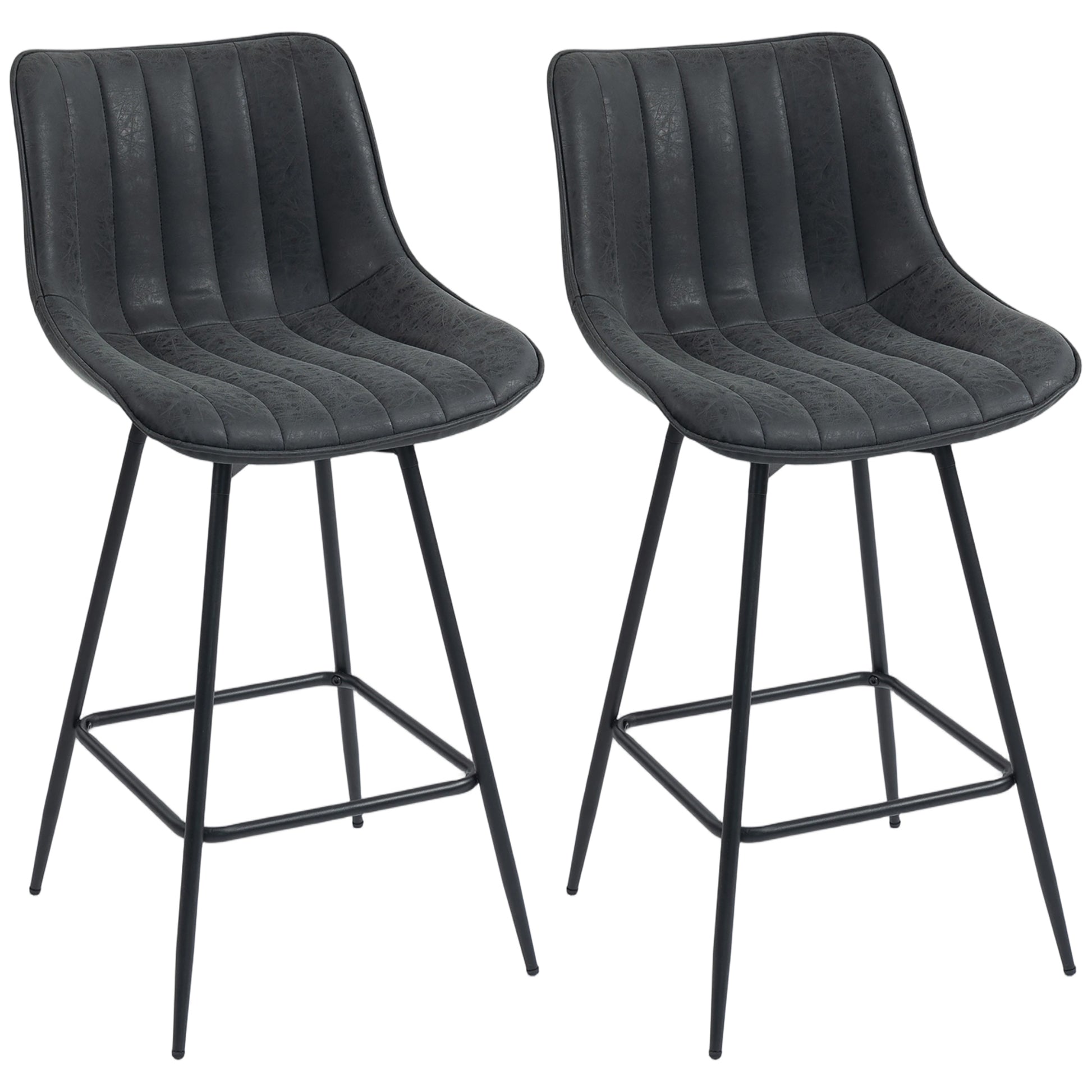 Photo of HOMCOM Set of 2 PU Leather Swivel Bar Stools - Black in Black colour on a white background