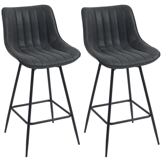 Photo of HOMCOM Set of 2 PU Leather Swivel Bar Stools - Black in Black colour on a white background