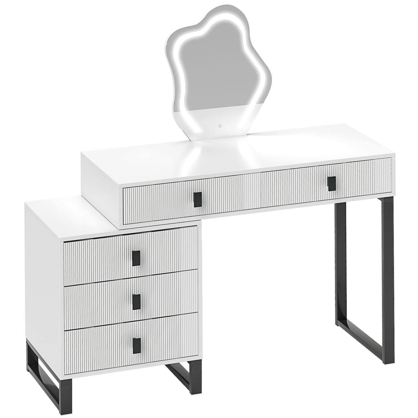 Photo of HOMCOM Dressing Table, Vanity Desk with Leaf Shape Mirror, Makeup Table with 5 Drawers, 3-Colour LED Lights, 100x40cm Tabletop, White in White colour on a white background