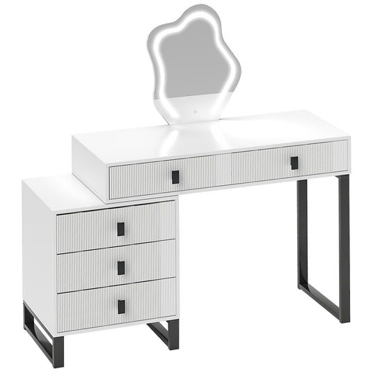 Photo of HOMCOM Dressing Table, Vanity Desk with Leaf Shape Mirror, Makeup Table with 5 Drawers, 3-Colour LED Lights, 100x40cm Tabletop, White in White colour on a white background