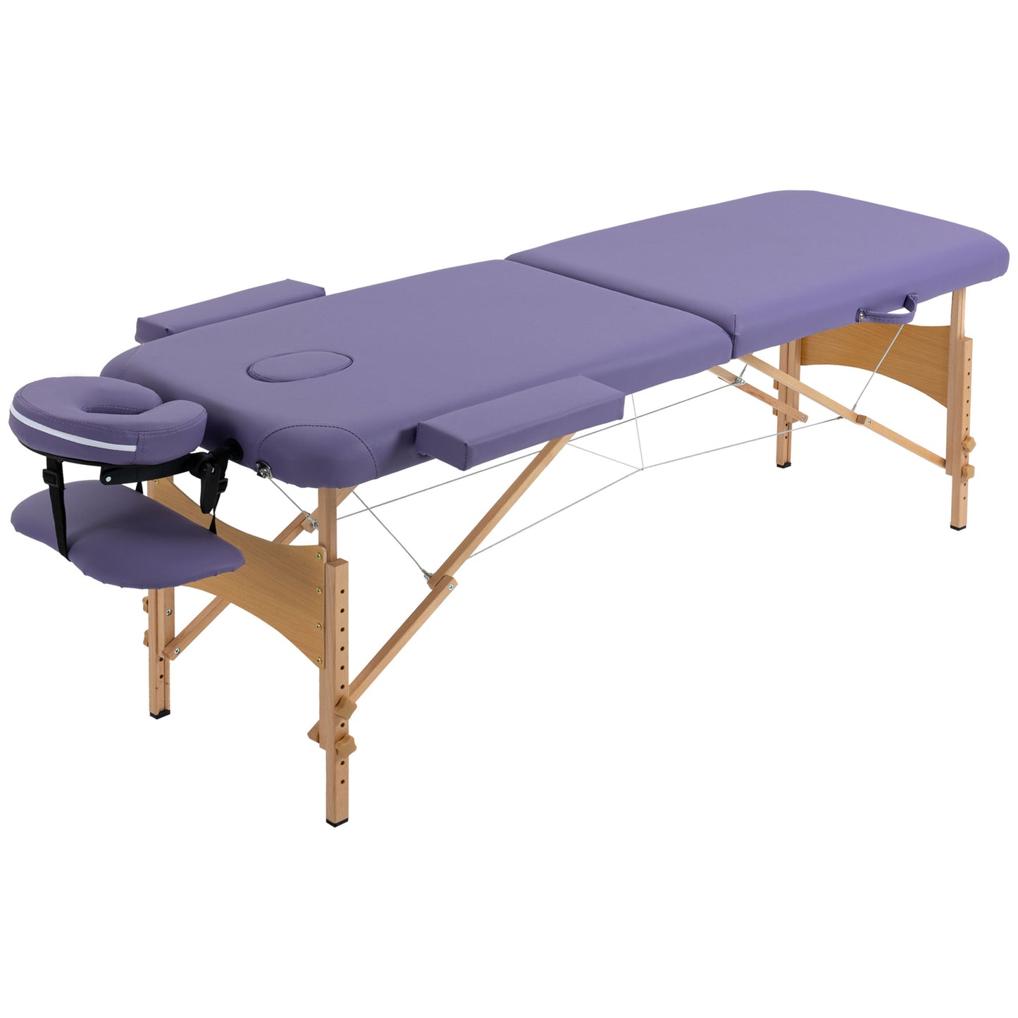 Photo of HOMCOM Portable Massage Bed, Folding Spa Beauty Massage Table with 2 Sections, Carry Bag and Wooden Frame, Purple in Purple colour on a white background
