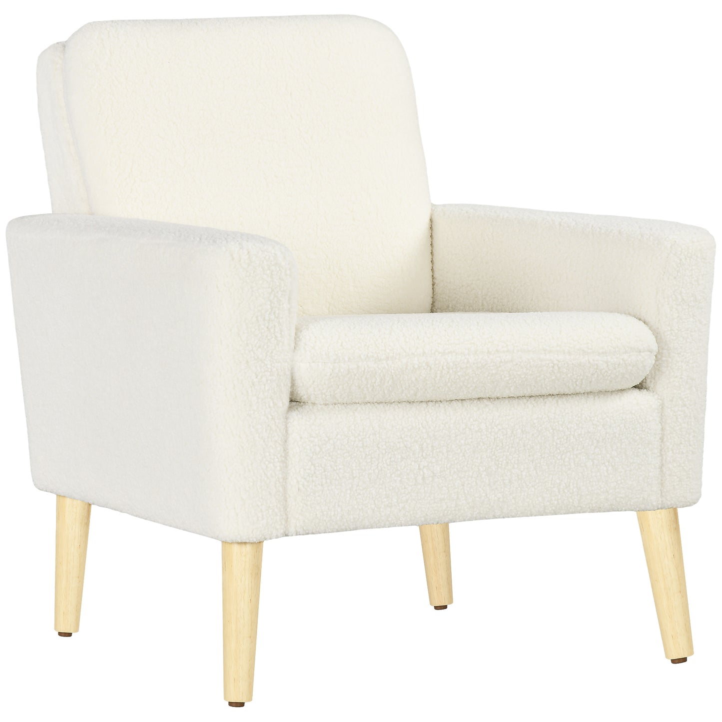Photo of HOMCOM Armchair, Upholstered Accent Chair with Wood Legs and Wide Padded Seat, Teddy Occasional Chair, Cream White in White colour on a white background