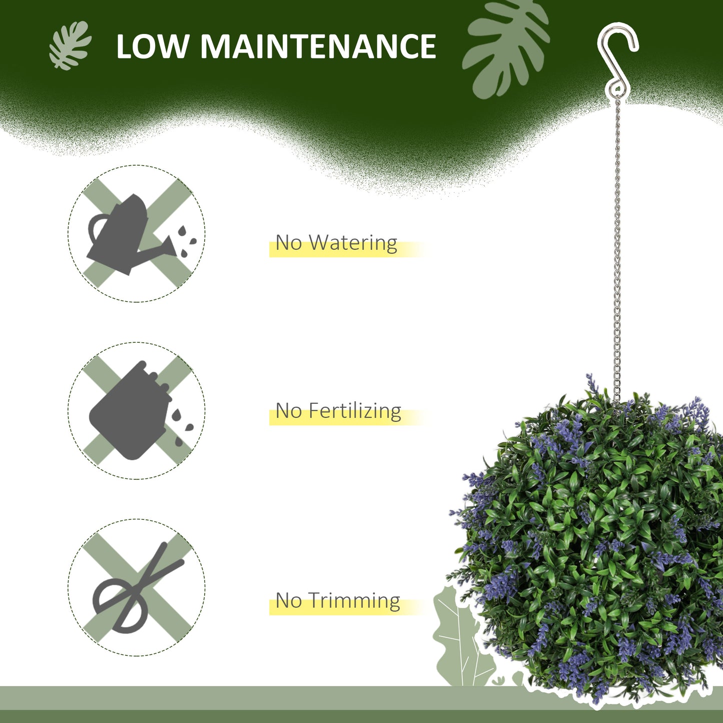 HOMCOM Set of 2 Artificial Plant Topiary Balls, UV-protected Fake Decorative Plants, Purple