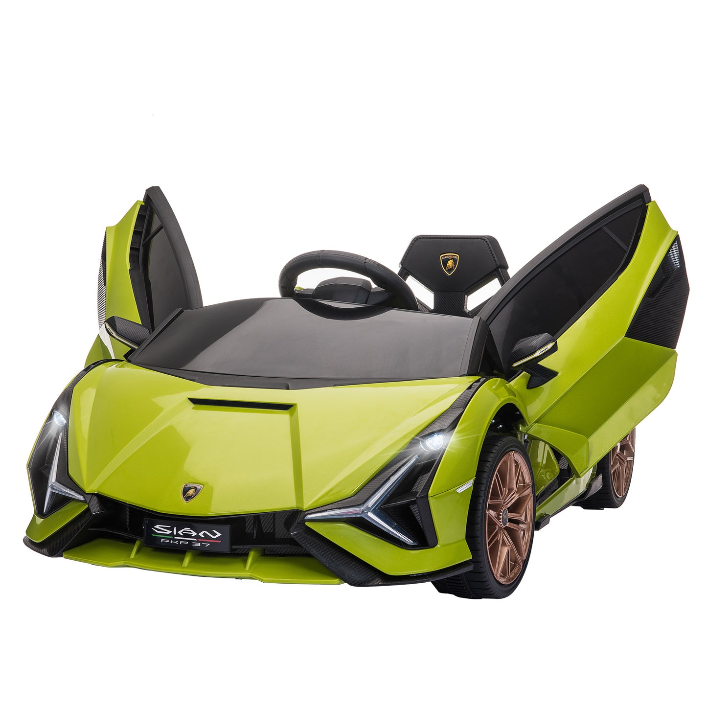 Photo of HOMCOM Lamborghini Sian Licensed 12V Electric Car for Kids 2 Motors Toy Car with Remote Control Music Lights MP3 for 3-5 Years Green in Green colour on a white background