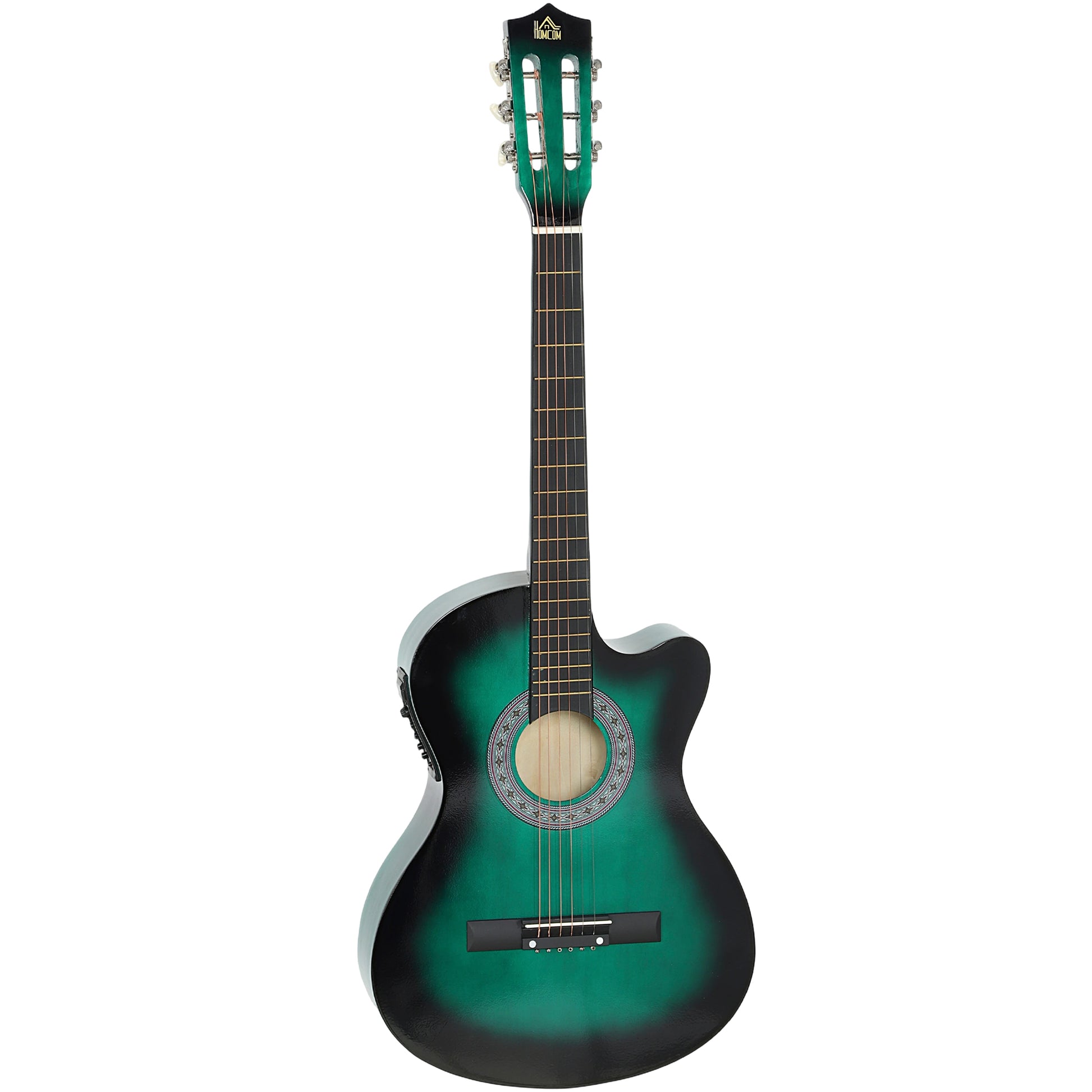 Photo of HOMCOM 38 Inch Acoustic Electric Guitar, Beginner Junior Adult Guitar Gloss Finish with Carrying Case - Dark Green in Green colour on a white background