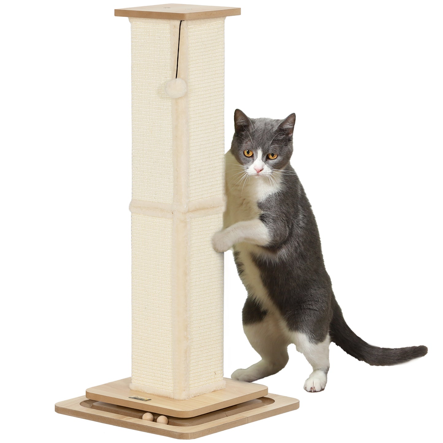 Photo of PawHut 3-in-1 Cat Scratching Post, 87cm Cat Scratcher w/ Track Ball Toy, Oak Tone in Tone colour on a white background