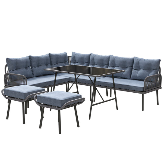 Photo of Outsunny 6 Piece Rattan Garden Furniture Set, 8 Seater Garden Corner Sofa with Cushions and Glass Top Table, Sectional Outdoor Furniture Conservatory Set for Patio, Charcoal Grey in Grey colour on a white background