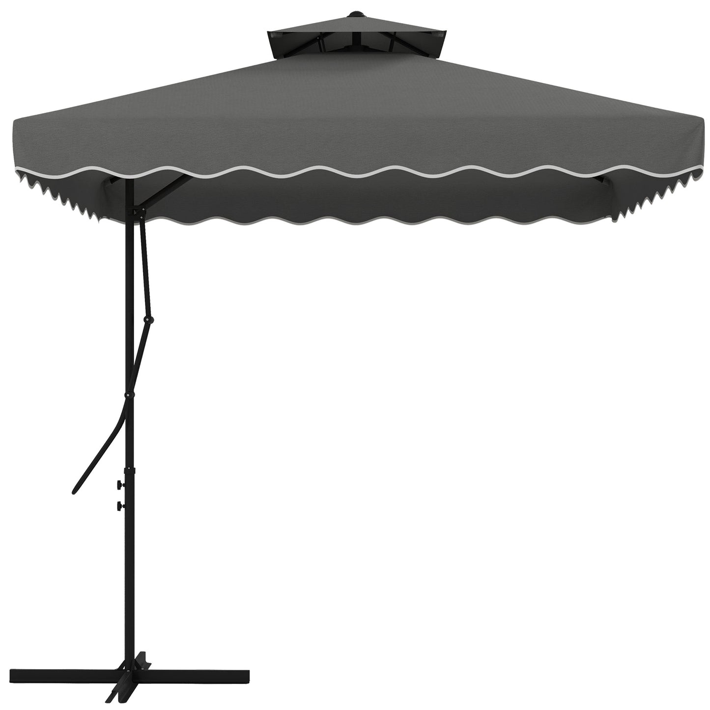 Photo of Outsunny 2.5m Square Double Top Garden Parasol Cantilever Umbrella with Ruffles, Dark Grey in Grey colour on a white background