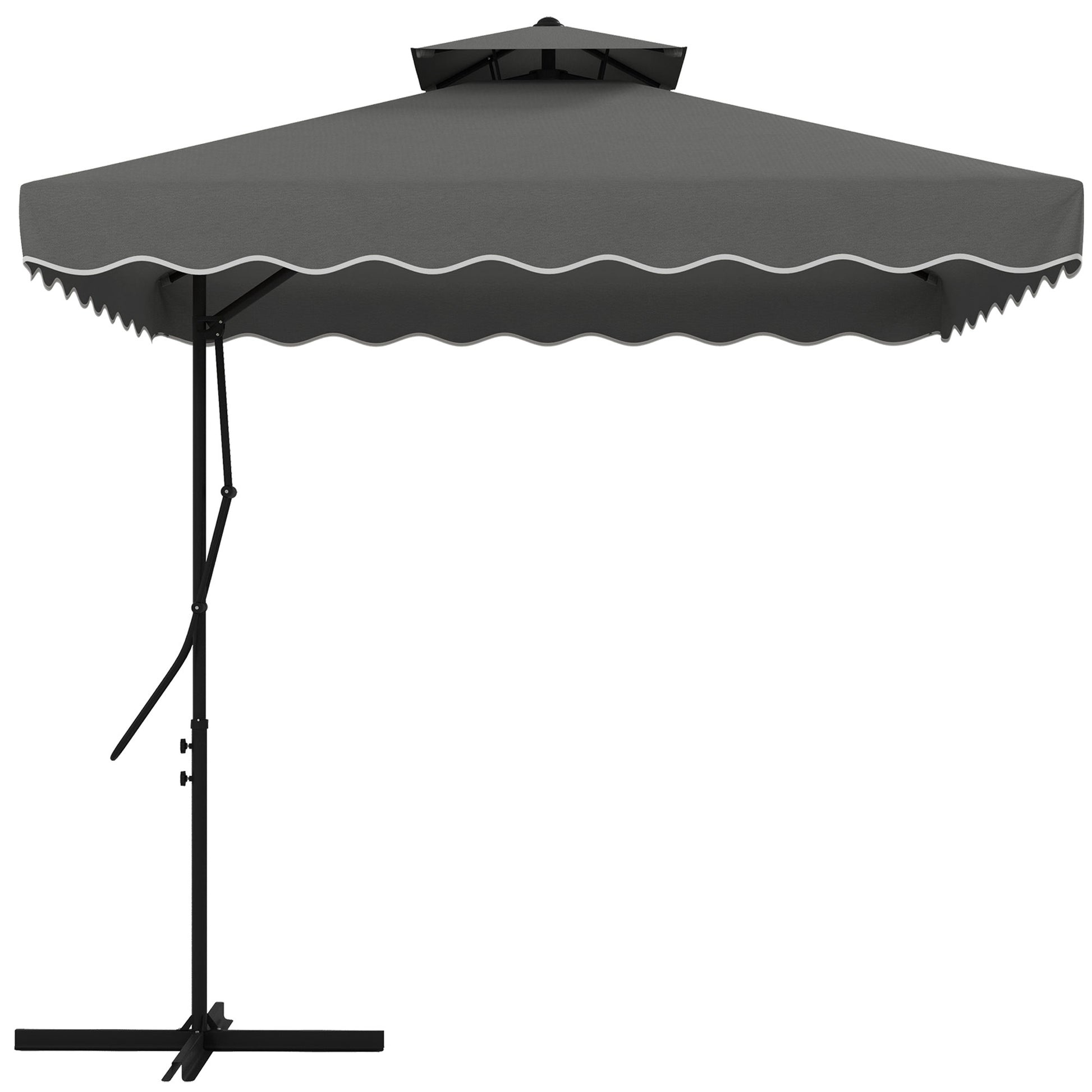 Photo of Outsunny 2.5m Square Double Top Garden Parasol Cantilever Umbrella with Ruffles, Dark Grey in Grey colour on a white background