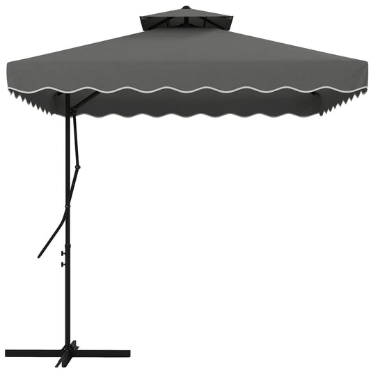 Photo of Outsunny 2.5m Square Double Top Garden Parasol Cantilever Umbrella with Ruffles, Dark Grey in Grey colour on a white background