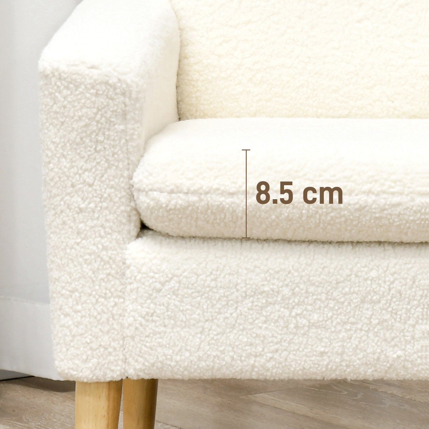 HOMCOM Armchair, Upholstered Accent Chair with Wood Legs and Wide Padded Seat, Teddy Occasional Chair, Cream White