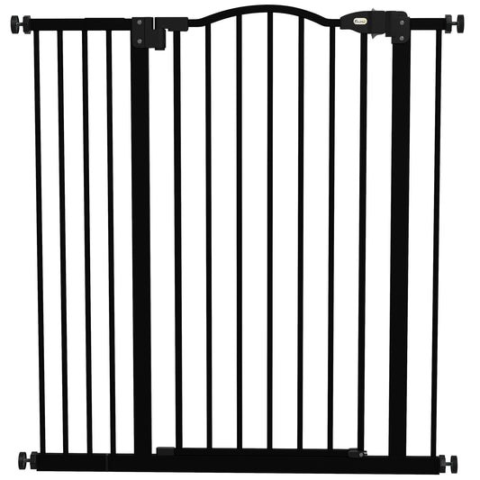 Photo of PawHut Pressure Fit Dog Stair Gate No Drilling Safety Gate Auto Close for Doorways, Hallways, 74-94cm Adjustable, 94cm Tall, Black in Black colour on a white background