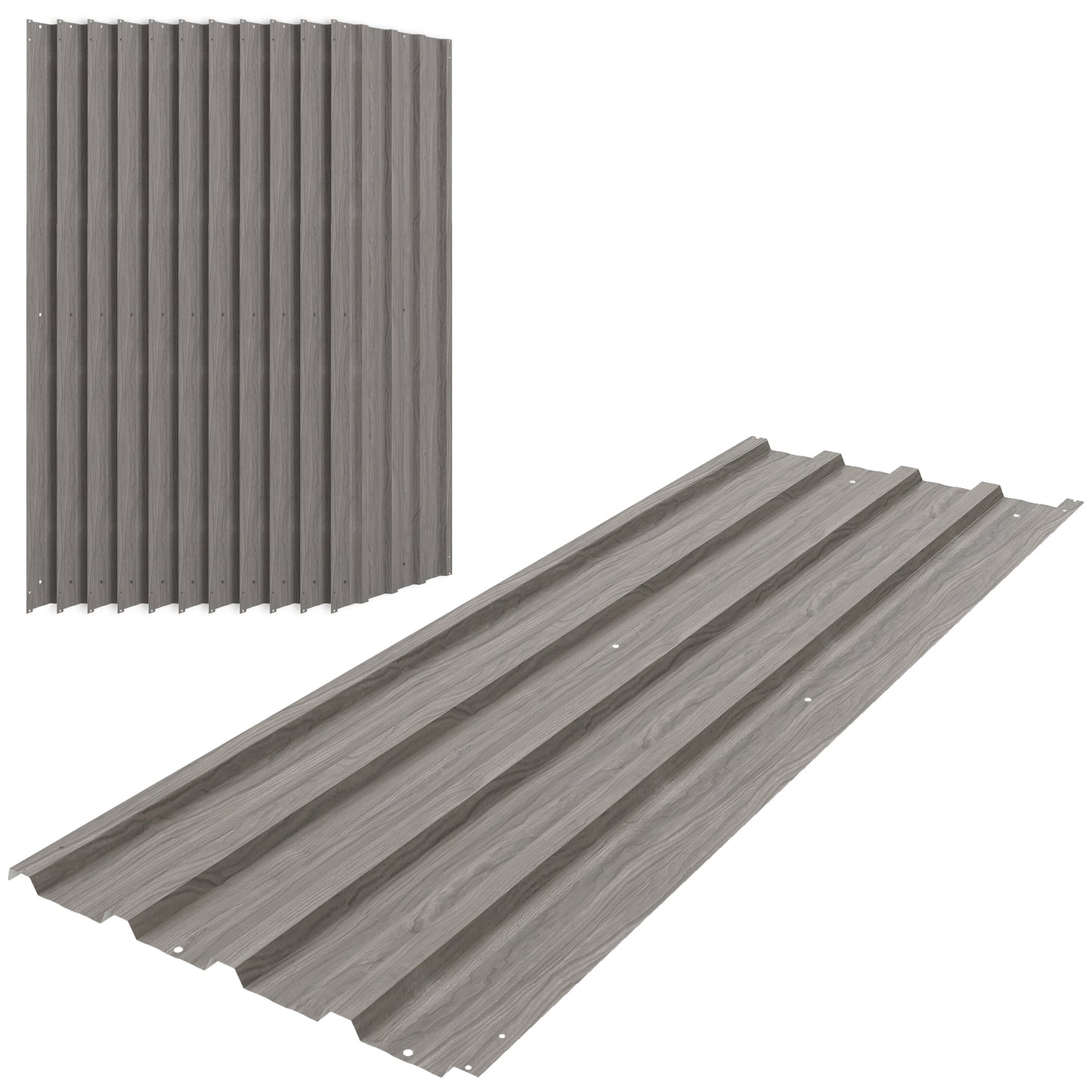 Photo of Outsunny Set of 12 Corrugated Steel Roof Sheet Panels - Grey Wood Effect in Effect colour on a white background