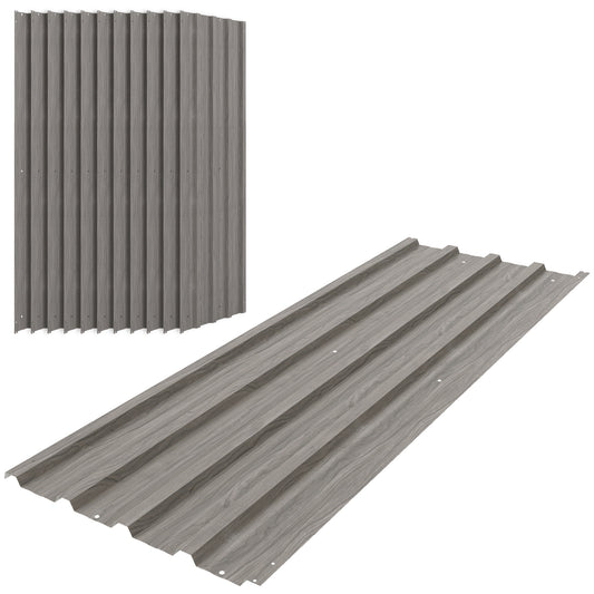 Photo of Outsunny Set of 12 Corrugated Steel Roof Sheet Panels - Grey Wood Effect in Effect colour on a white background