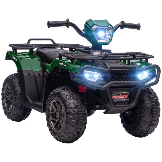 Photo of HOMCOM 12V Kids Quad Bike with Forward, Reverse Functions, Ride-On ATV w/ Music, LED, Headlights, for Ages 3-5 Years - Green in Green colour on a white background