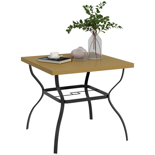 Photo of Outsunny Four-Seater Steel Garden Table, with Parasol Hole - Brown/Black in Brown/Black colour on a white background