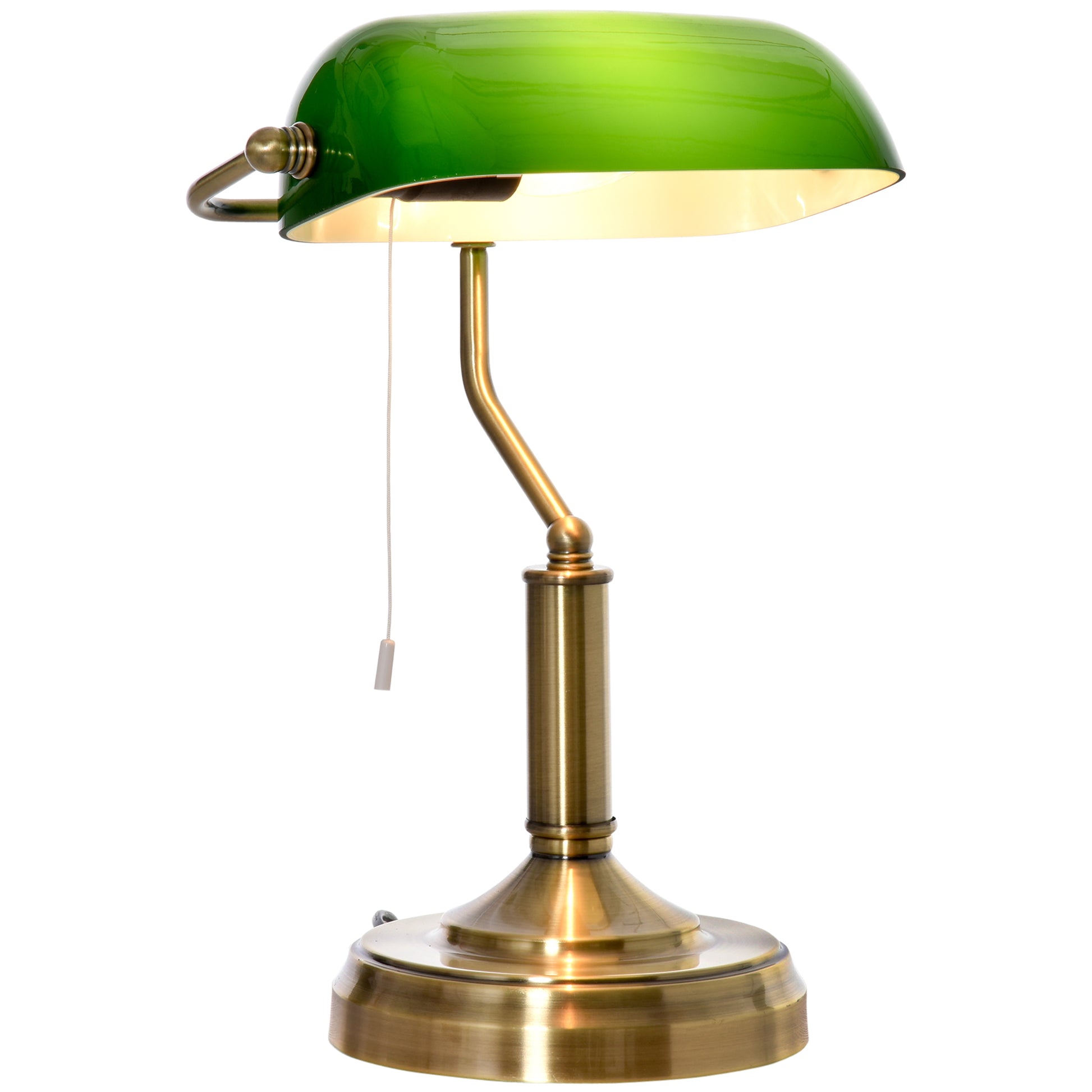Photo of HOMCOM Banker's Desk Lamp with Antique Bronze Tone Base, Table Lamp with Green Glass Shade for Home Office, Green in Green colour on a white background