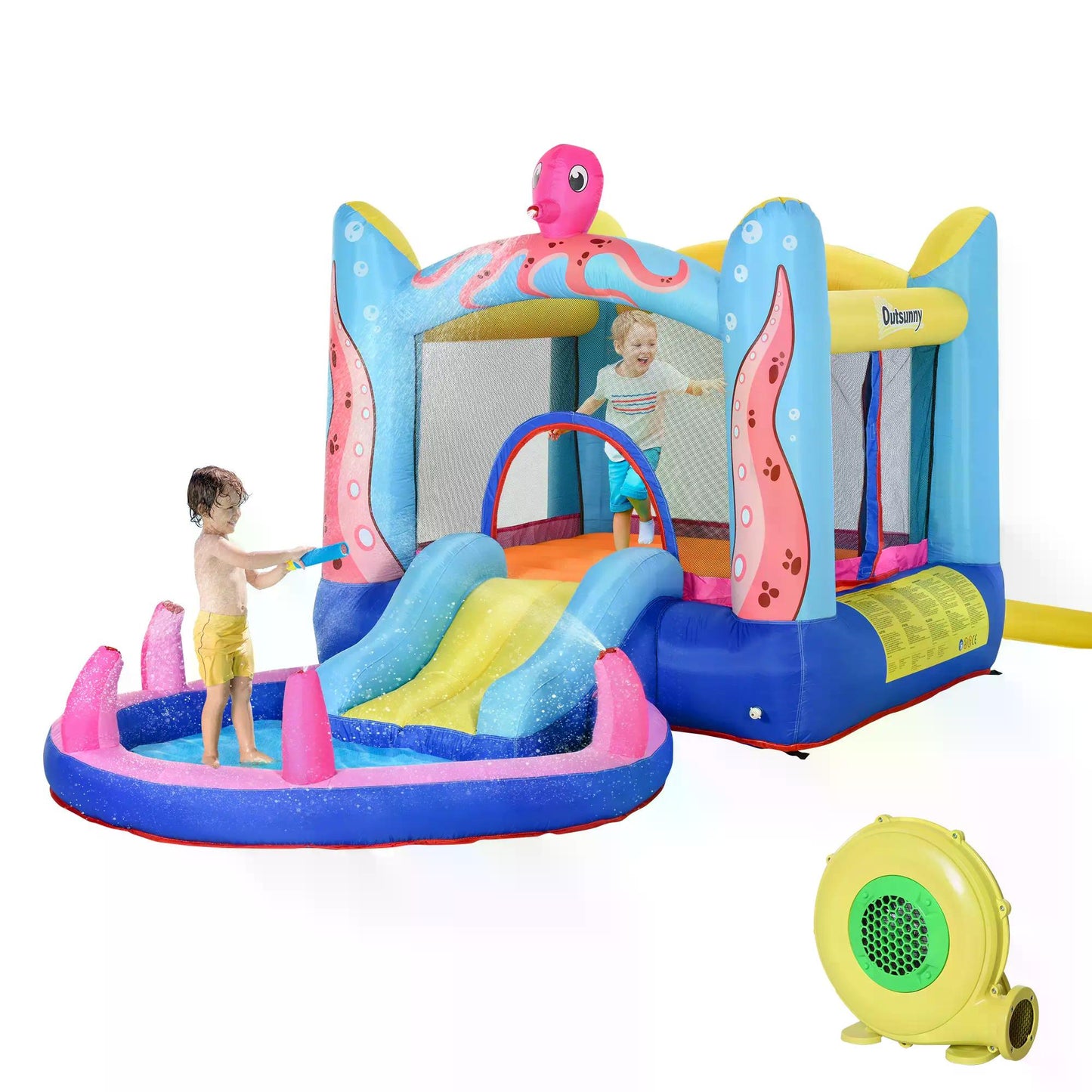 Photo of Outsunny Bounce Castle Inflatable Trampoline Slide Pool Octopus Design 3.8 x 2 x 1.8m in 1.8m colour on a white background