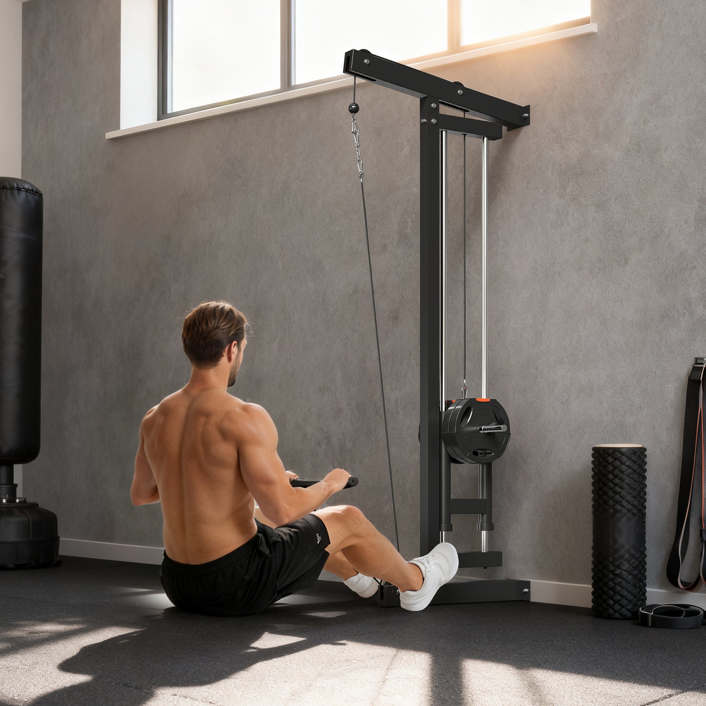 SPORTNOW Wall Mounted Lat Pull Down Machine, Crossover Cable Machine with High & Low Pulleys for Home Gym Full Body Workout