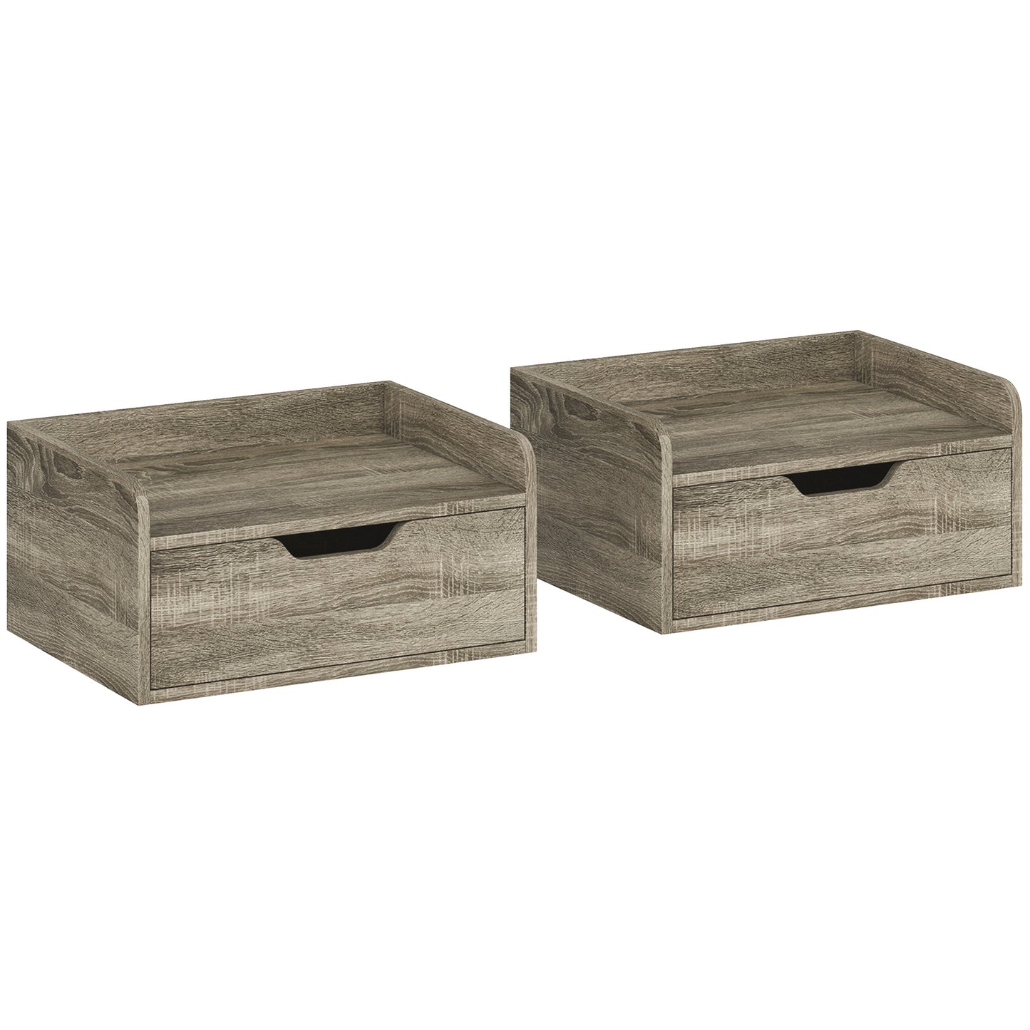 Photo of HOMCOM Floating Nightstands Set of 2, Wall Mounted Bedside Table with Drawer for Bedroom, Grey Wood Effect in Effect colour on a white background