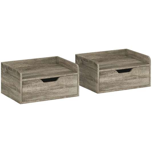 Photo of HOMCOM Floating Nightstands Set of 2, Wall Mounted Bedside Table with Drawer for Bedroom, Grey Wood Effect in Effect colour on a white background