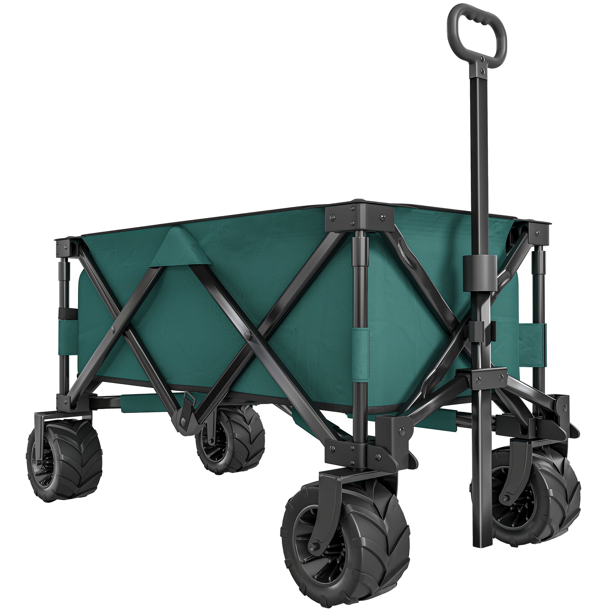 Photo of Outsunny 205L Festival Trolley on Wheels, Folding Camping Trolley Cart with Telescopic Handle, Beach Cart with Wide Big Wheels for Outdoor Garden Fishing, Green in Green colour on a white background