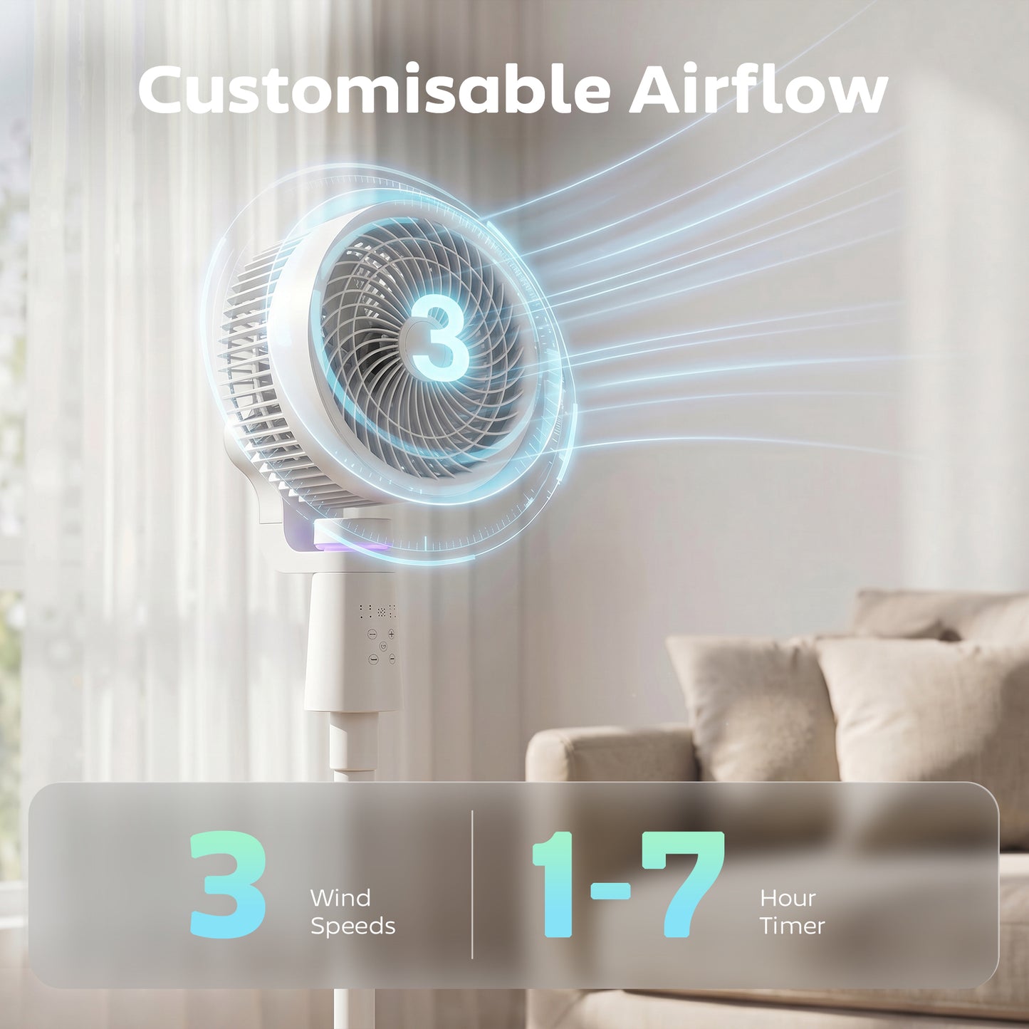 HOMCOM Pedestal Air Circulation Fan with Oscillating, Light Off, White