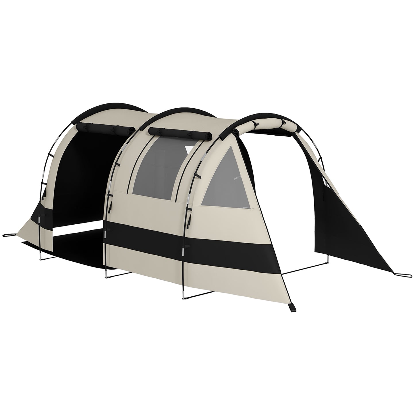 Photo of Outsunny Camping Tent, 4-5 Man Blackout Tent with Bedroom and Living Room, Portable with Bag, for Fishing Hiking Festival, Khaki in Khaki colour on a white background