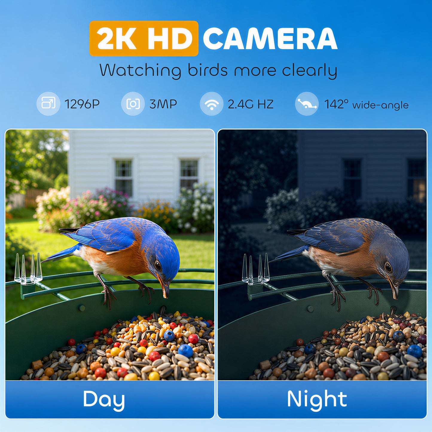 PawHut Smart Bird Feeder Camera 2K HD with AI Identifies 16,000+ Species, 2K HD Auto Capture Video, APP Instant Notifications