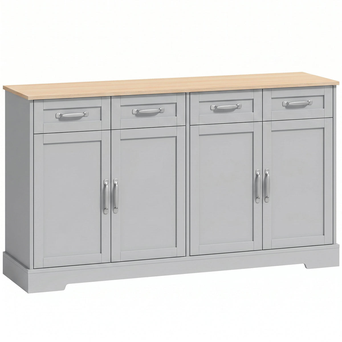 Photo of HOMCOM Sideboard Buffet Cabinet, 140 cm Kitchen Storage Cabinet with 4 Drawers, 4 Doors and 2 Adjustable Shelves, Grey in Grey colour on a white background