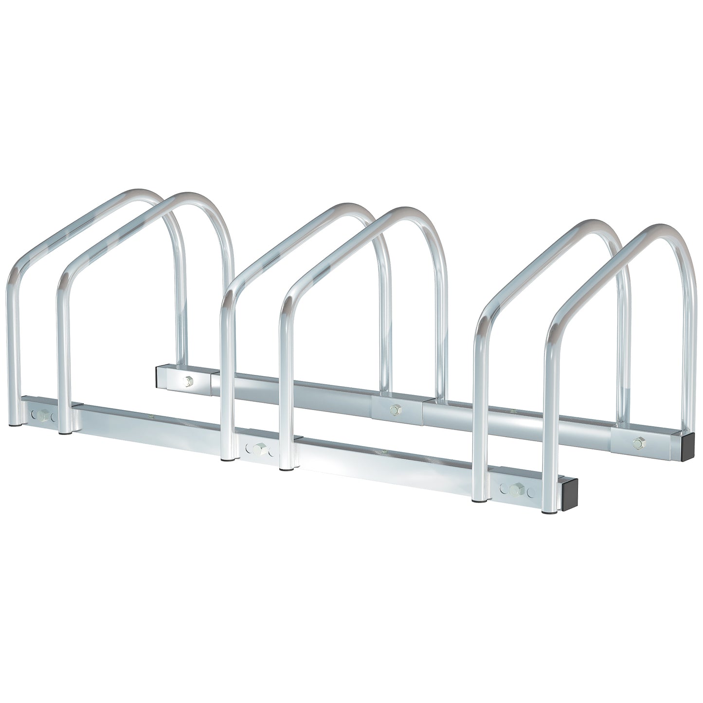 Photo of HOMCOM Bike Stand Parking Rack Floor or Wall Mount Bicycle Cycle Storage Locking Stand 76L x 33W x 27H (3 Racks, Silver) in Silver) colour on a white background