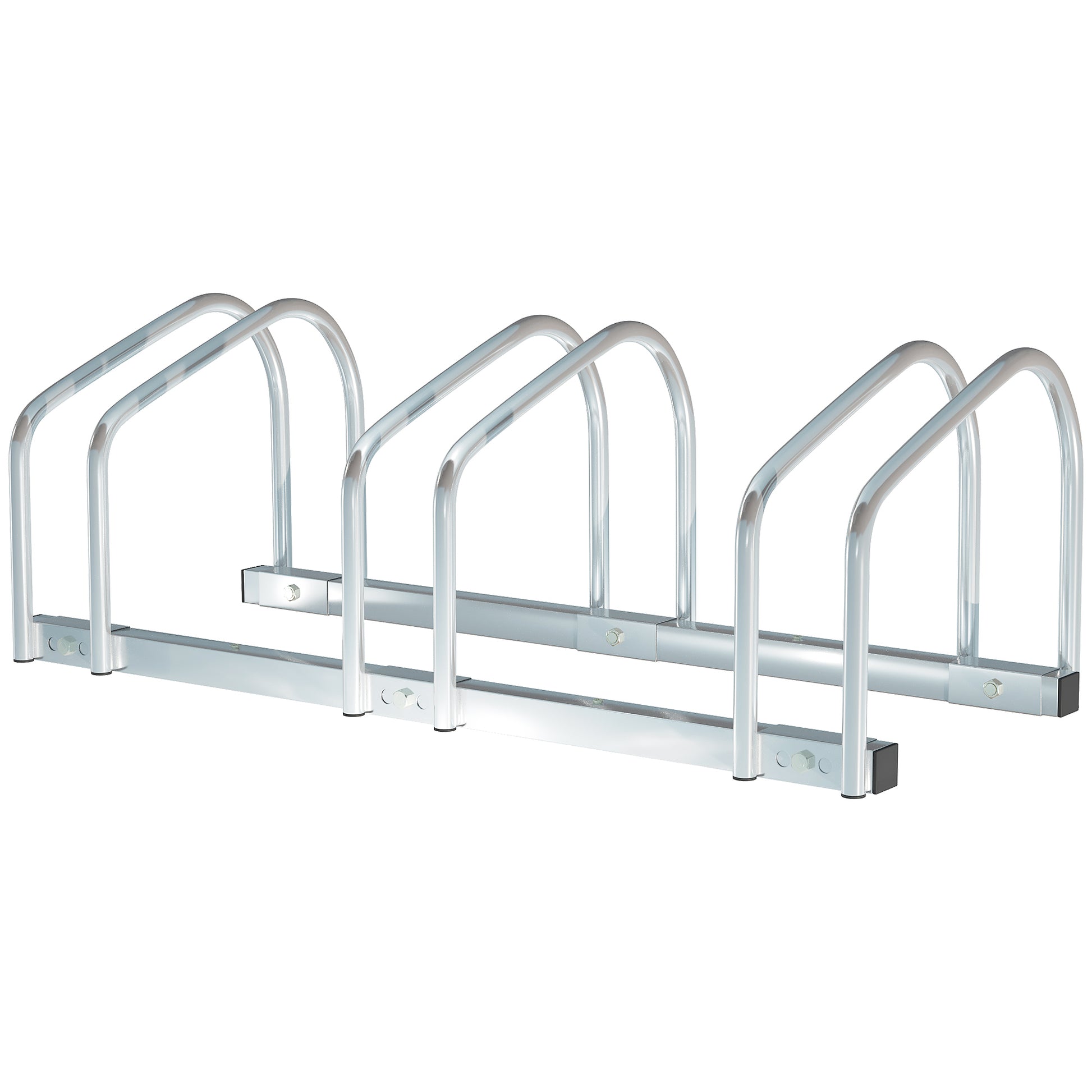 Photo of HOMCOM Bike Stand Parking Rack Floor or Wall Mount Bicycle Cycle Storage Locking Stand 76L x 33W x 27H (3 Racks, Silver) in Silver) colour on a white background