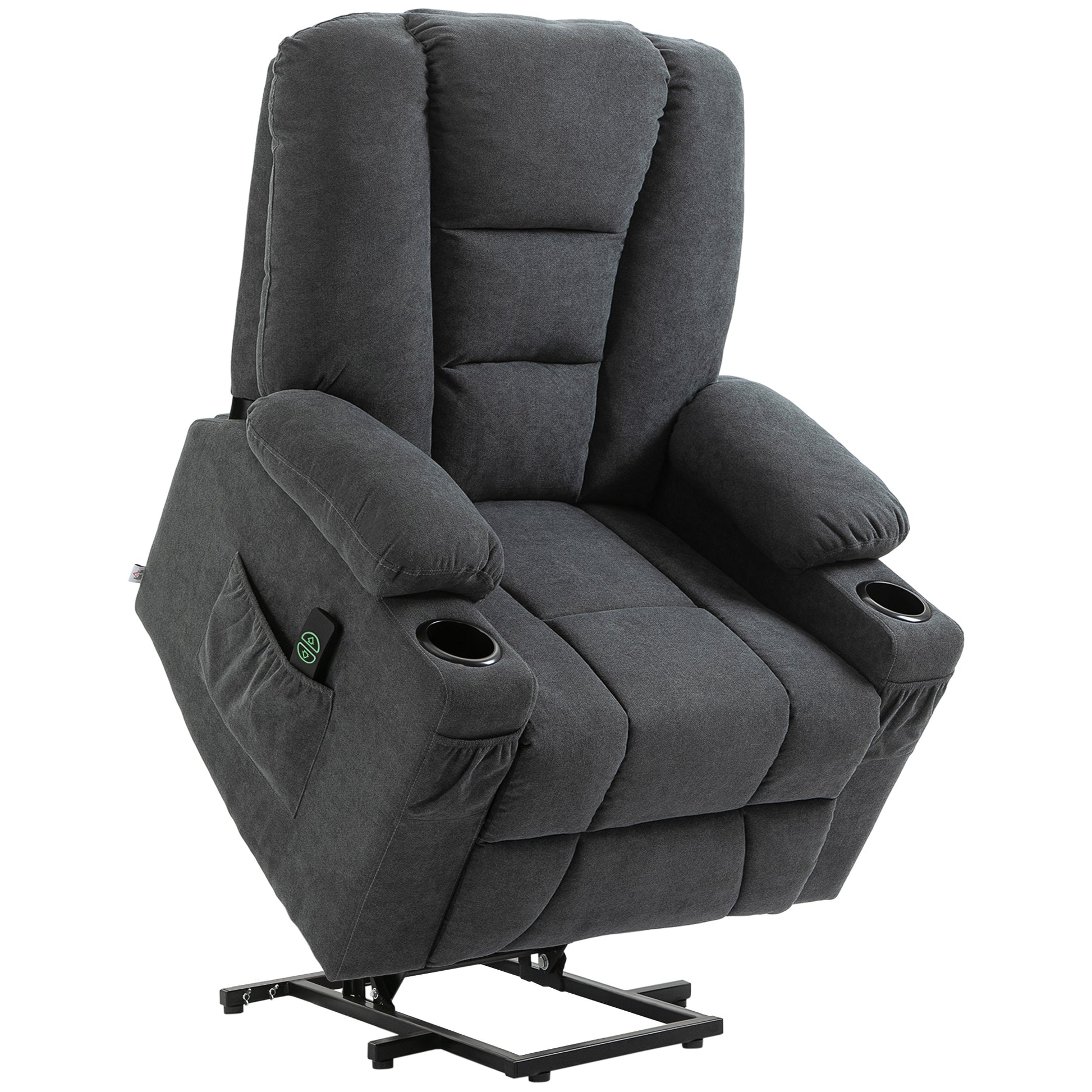 Photo of HOMCOM Electric Riser Recliner Armchair， Oversized Chair with Cup Holder & Side Pockets for Elderly in Living Room, Charcoal Grey in Grey colour on a white background