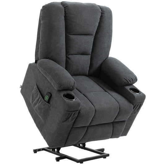 Photo of HOMCOM Electric Riser Recliner Armchair， Oversized Chair with Cup Holder & Side Pockets for Elderly in Living Room, Charcoal Grey in Grey colour on a white background