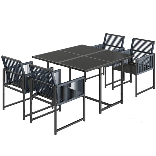 Photo of Outsunny 5 Pieces Garden Dining Set, Outdoor Patio Cube Set, 4 Seater Outdoor Table and Chairs with Foldable Backrest, Dark Grey in Grey colour on a white background