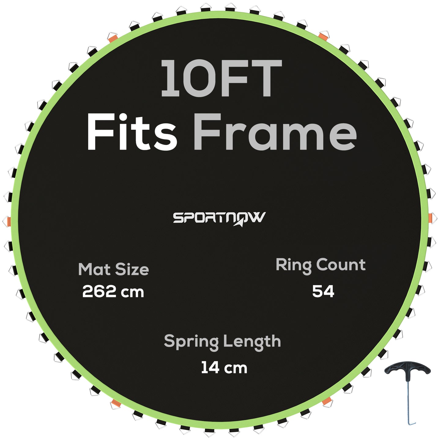 Photo of SPORTNOW Trampoline Replacement Mat with Spring Pull Tool, 54 V-Hooks, for 10ft Trampoline using 14cm Springs, Green in Green colour on a white background