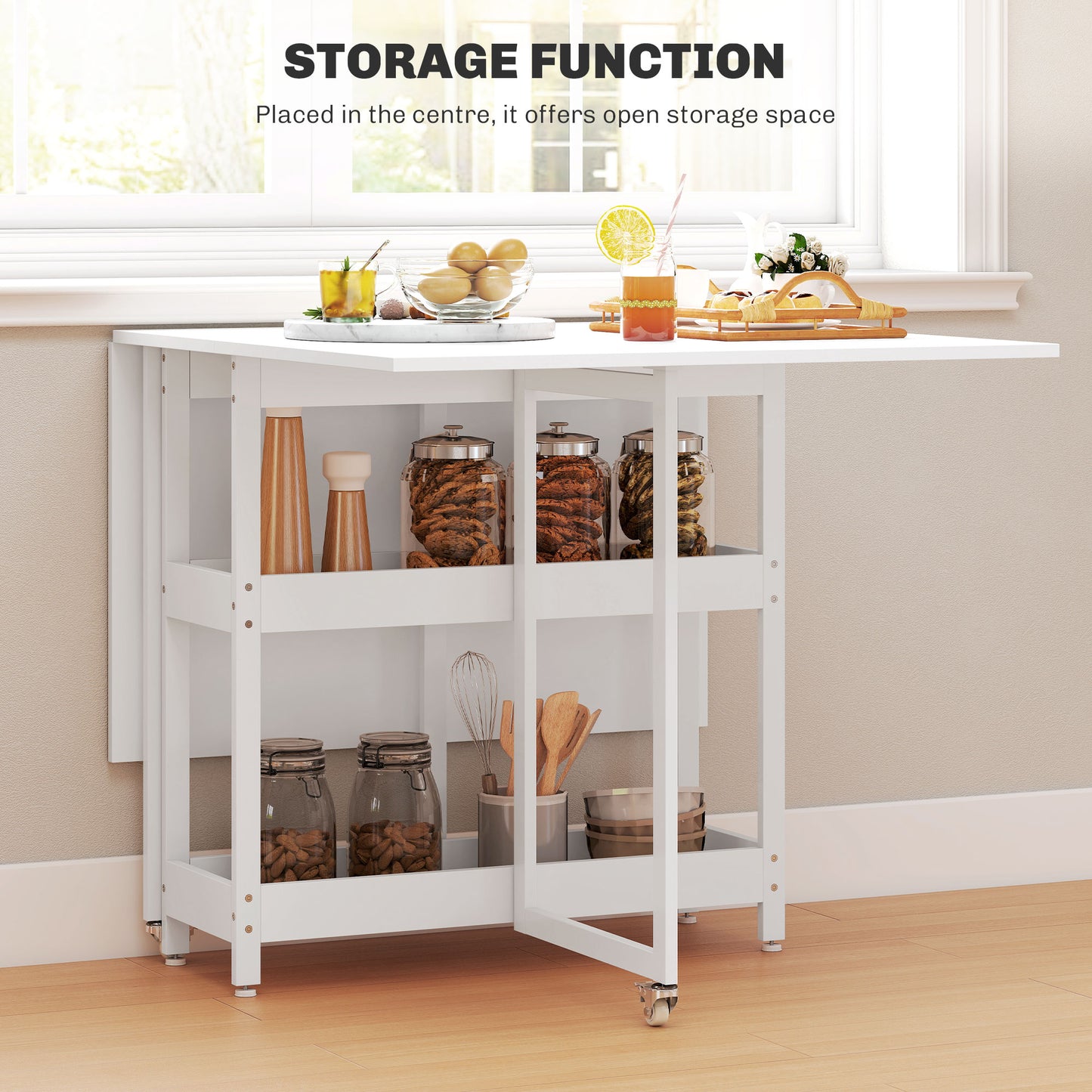 HOMCOM Four-Person Drop Leaf Table - White