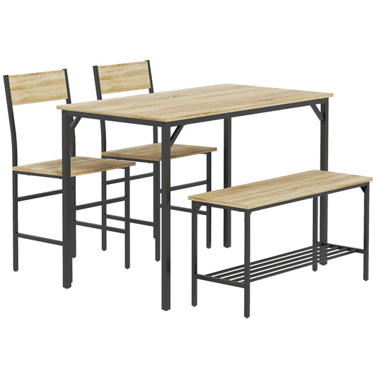 Photo of HOMCOM Square Dining Set for 4 Persons, Table, Chairs and Bench Included, Natural Wood Effect in Effect colour on a white background