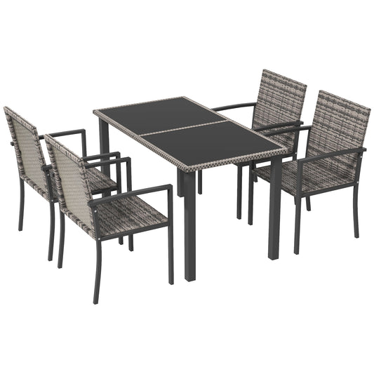 Photo of Outsunny Outdoor Dining Set 5 Pieces Patio Conservatory with Tempered Glass Tabletop,4 Dining Chairs - Mixed Grey in Grey colour on a white background