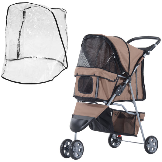 Photo of PawHut Dog Stroller with Cover for Small Miniature Dogs, Folding Cat Pram Dog Pushchair with Cup Holder, Storage Basket, Reflective Strips, Brown in Brown colour on a white background