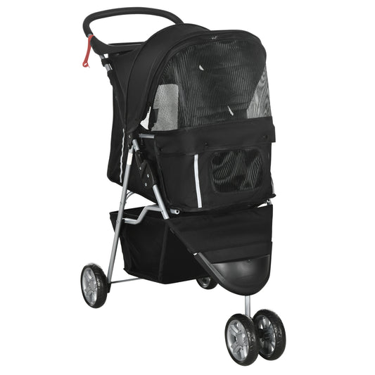 Photo of PawHut 3 Wheel Pet Stroller for Small and Miniature Dogs, Black in Black colour on a white background